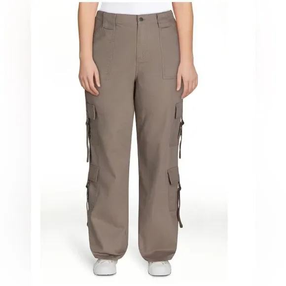 Women's Tan Khaki Cargo Pants Twill Wide Leg Size Large 12-14 NWT - Picture 6 of 7